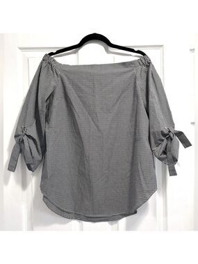 Aritzia Babaton Aritzia Malik Off Shoulder Black & White Checkered Blouse Small
